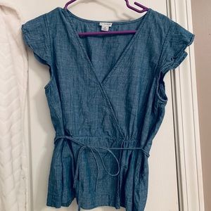 J.Crew denim wrap blouse